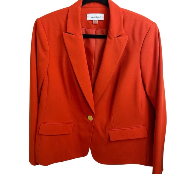 Calvin Klein Orange Blazer with Notched Lapel - Picture 2 of 6